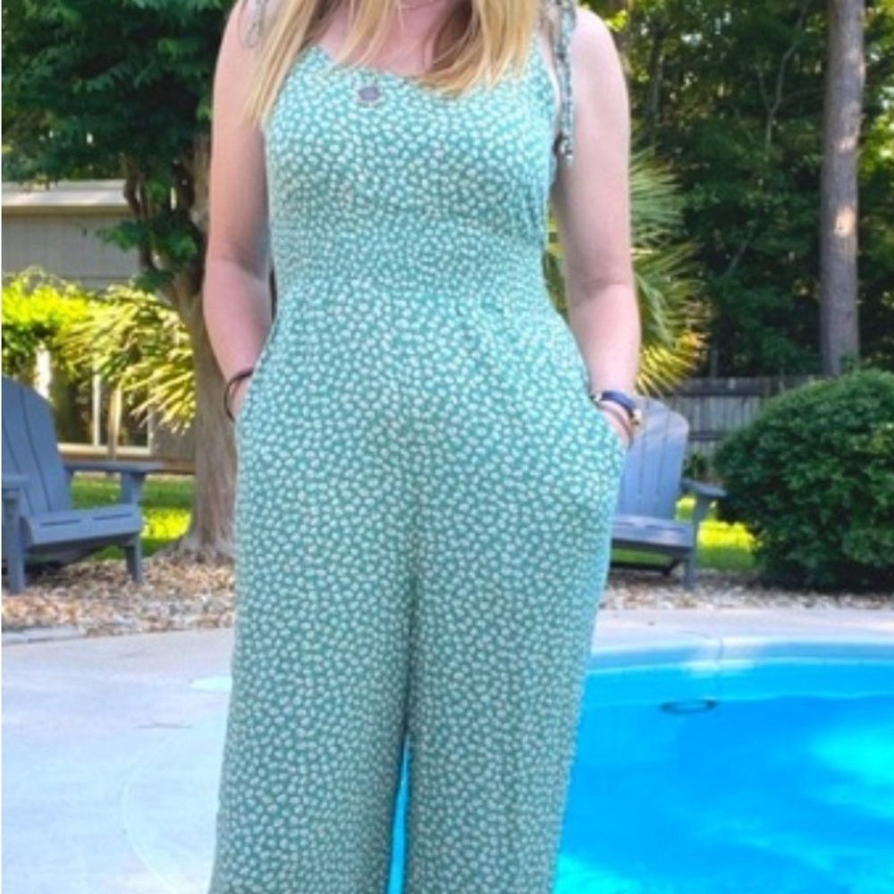 American Eagle Green Floral Jumpsuit